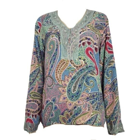 ALC Floral Paisley Beaded Printed Blouse Size M - Picture 1 of 13